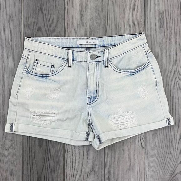 KanCan Women Size M Denim Distressed Bleach Wash Cotton Cuffed NEW Jean Shorts - Picture 1 of 7